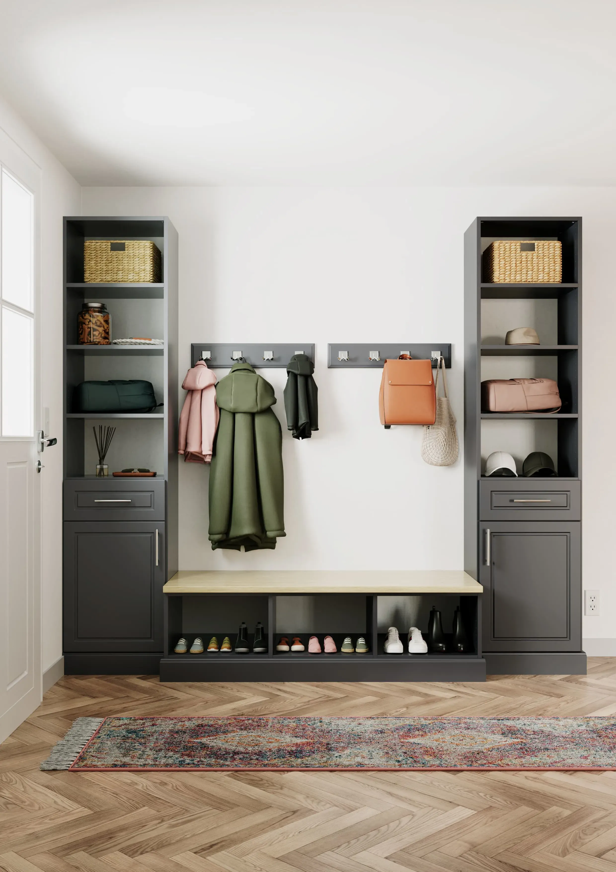 Grey Mudroom Built-In